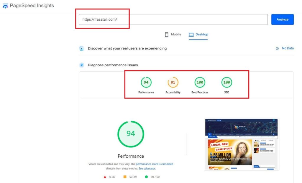 Page Speed insights Checker