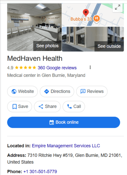 Medhaven Health Google Business Profile